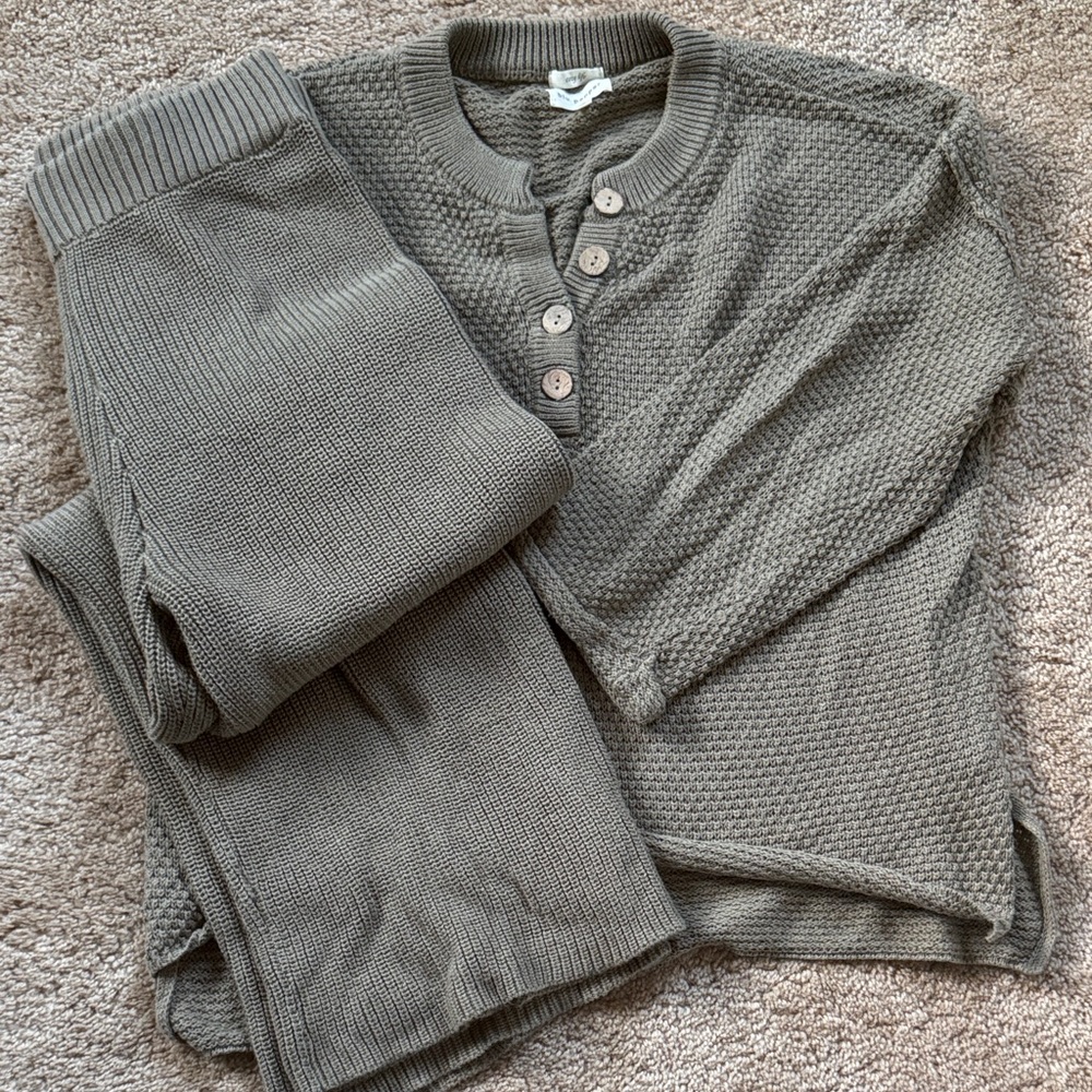 Olive Knit Sweater and Pants Set